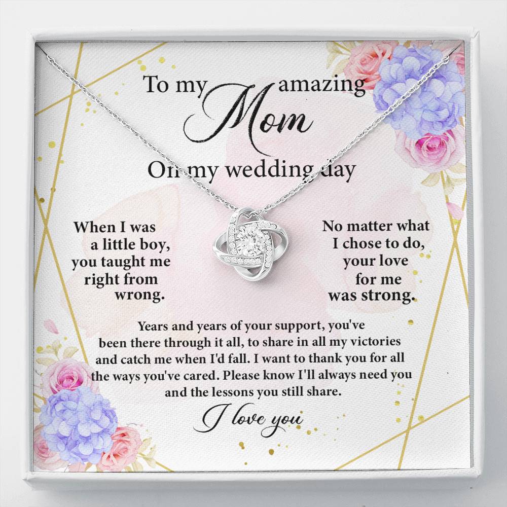 To My Amazing Mom on My Wedding Day Love Knot Pendant Necklace - Love Knot Necklace
