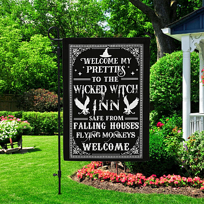 Alternative view of Welcome To Pretties To The Wicked Witch Inn Safe From Falling House Funny Halloween Outdoor Flag - Home Garden Flag