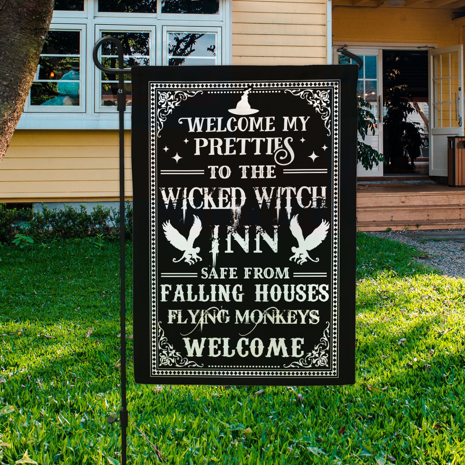 Wicked Witch Inn Garden Flag Mockup 3