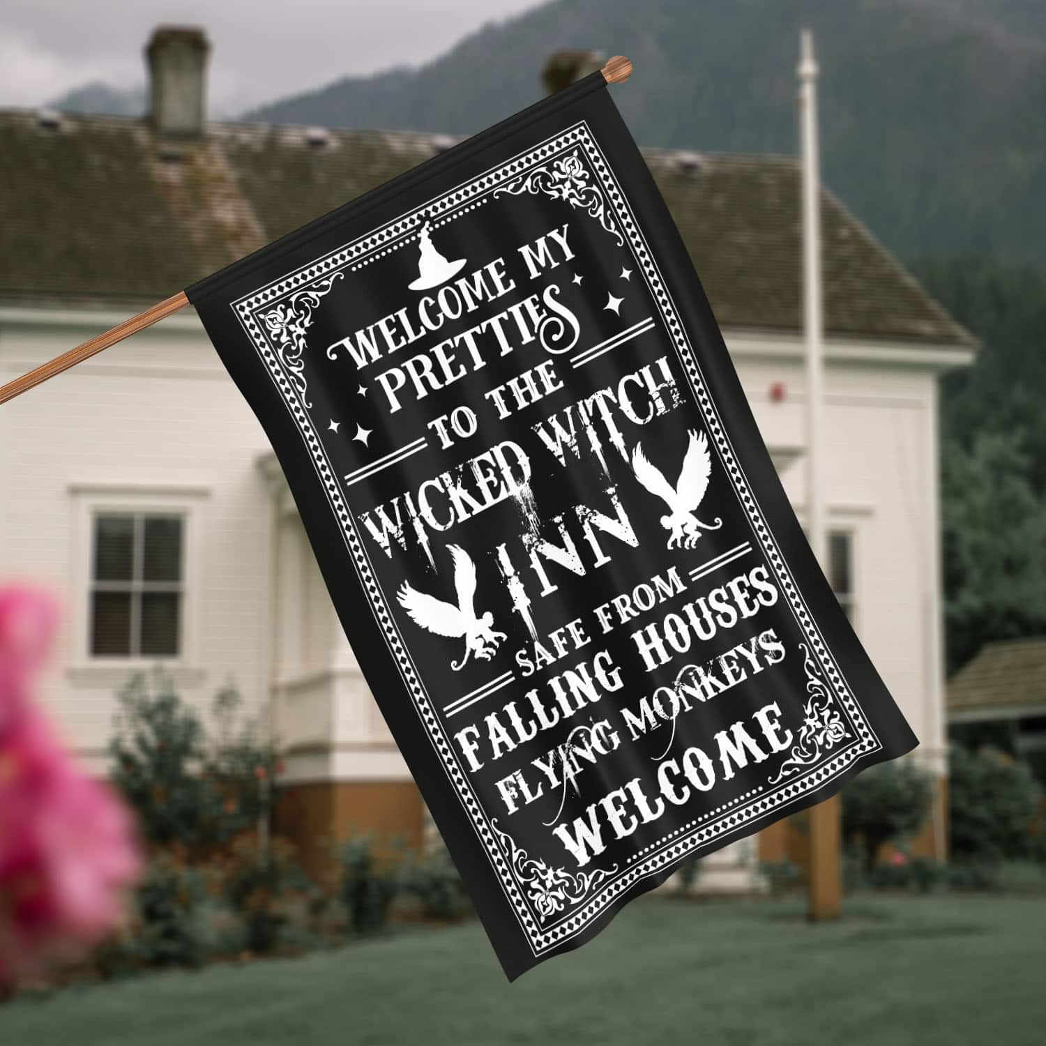 Wicked Witch Inn House Flag Mockup 4