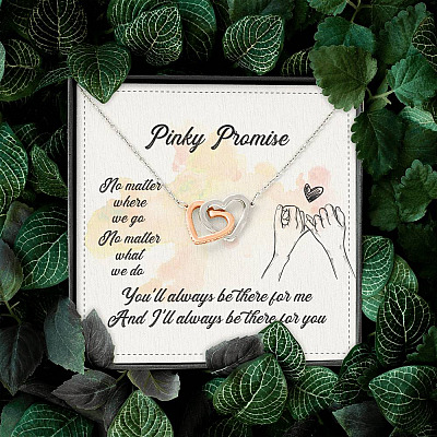 Pinky Promise No Matter Where We Go No Matter What We Do Interlocking Hearts Pendant Necklace