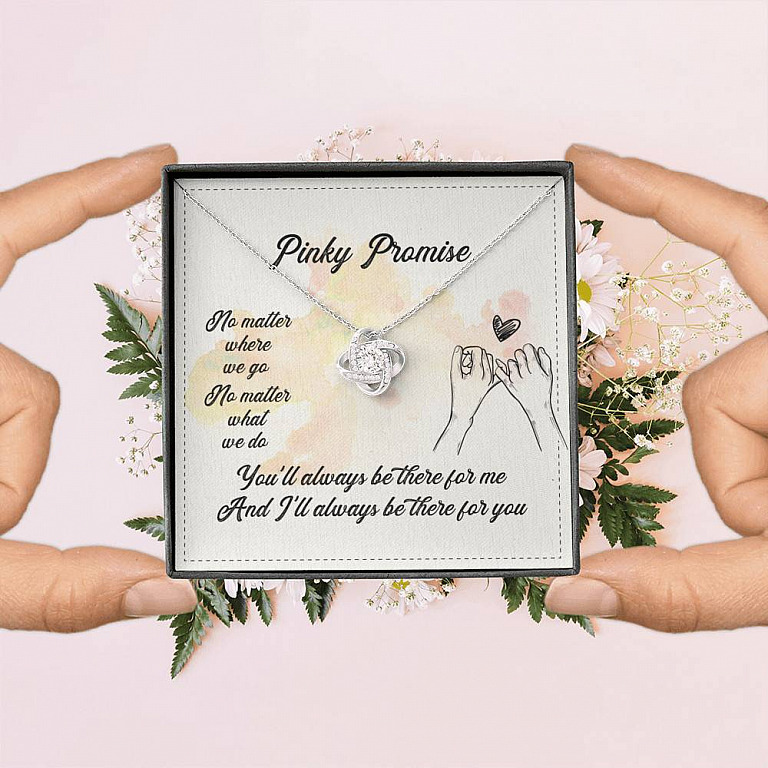 Pinky Promise No Matter Where We Go No Matter What We Do Love Knot Pendant Necklace