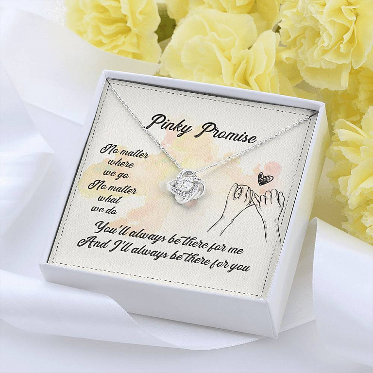 Pinky Promise No Matter Where We Go No Matter What We Do Love Knot Pendant Necklace