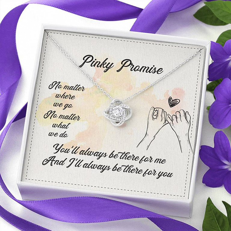 Pinky Promise No Matter Where We Go No Matter What We Do Love Knot Pendant Necklace