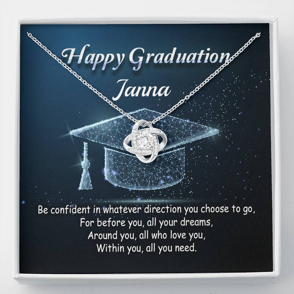 Personalized Name Happy Graduation Be Confident In Whatever Direction You Choose Love Knot Pendant Necklace - Love Knot Necklace