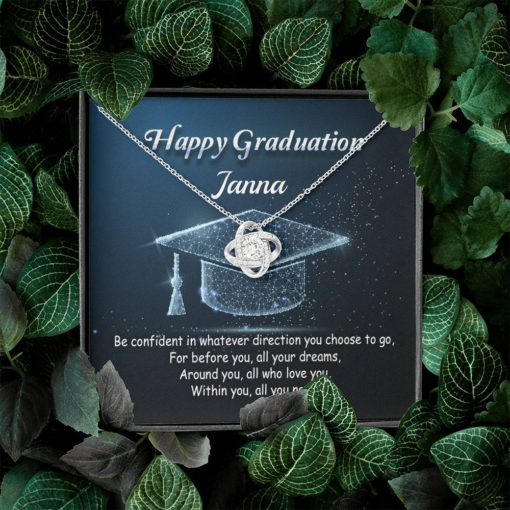 Personalized Name Happy Graduation Be Confident In Whatever Direction You Choose Love Knot Pendant Necklace