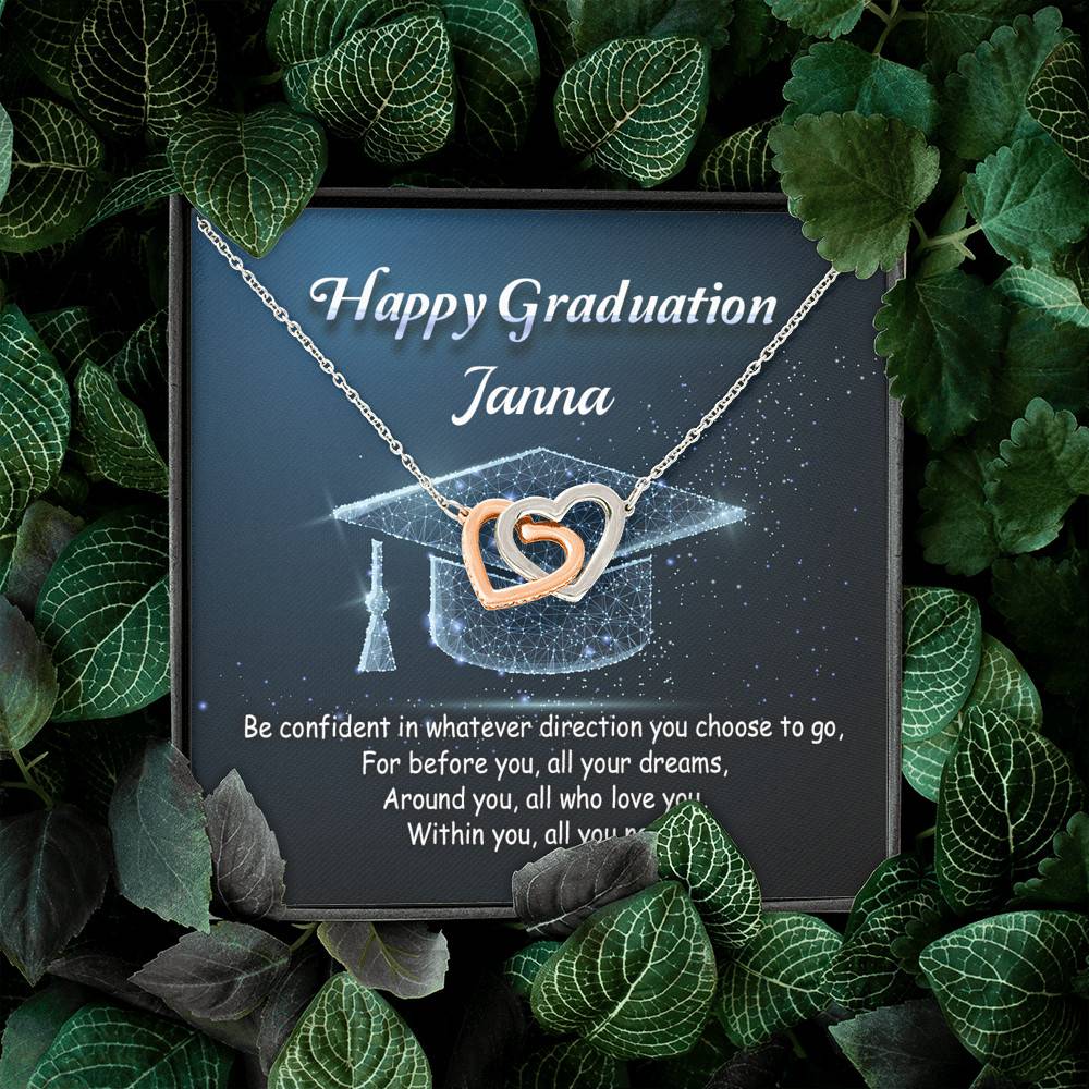 Personalized Name Happy Graduation Be Confident In Whatever Direction Interlocking Hearts Pendant Necklace Personalized Name Happy Graduation Be Confident In Whatever Direction Interlocking Hearts Pendant Necklace
