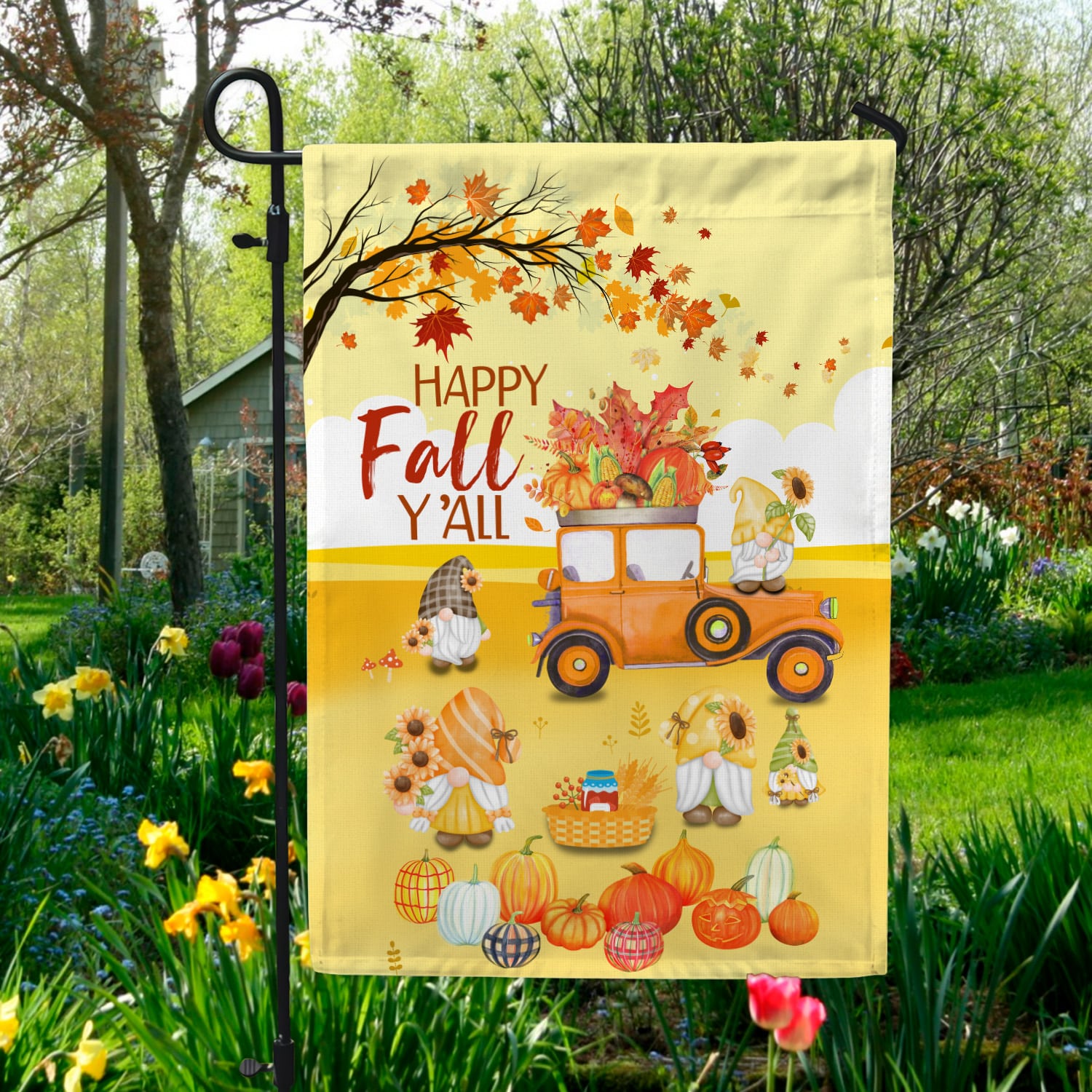 3KNG. Happy Fall Yall 30x40 Garden Flag Mockup 5