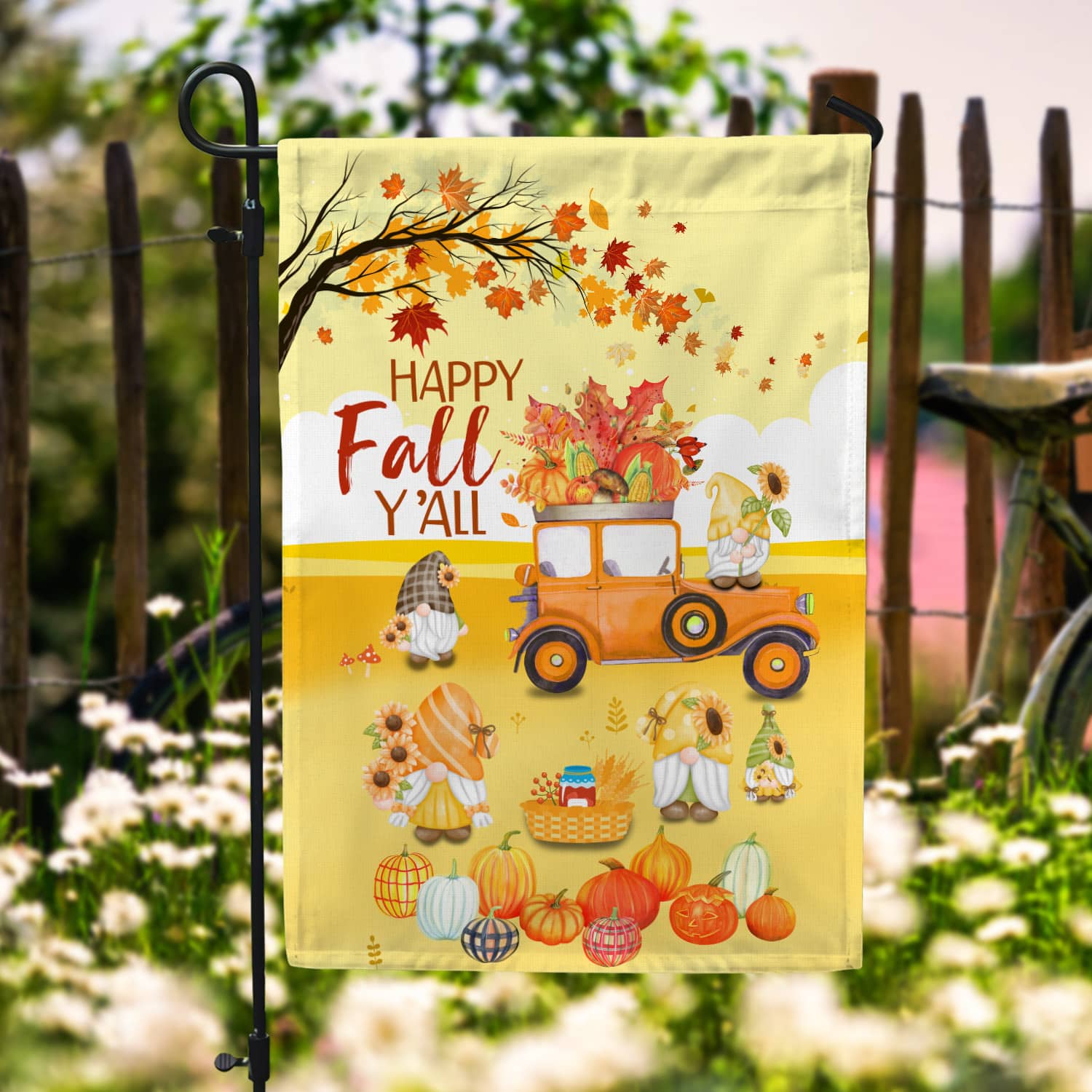 3KNG. Happy Fall Yall 30x40 Garden Flag Mockup 6