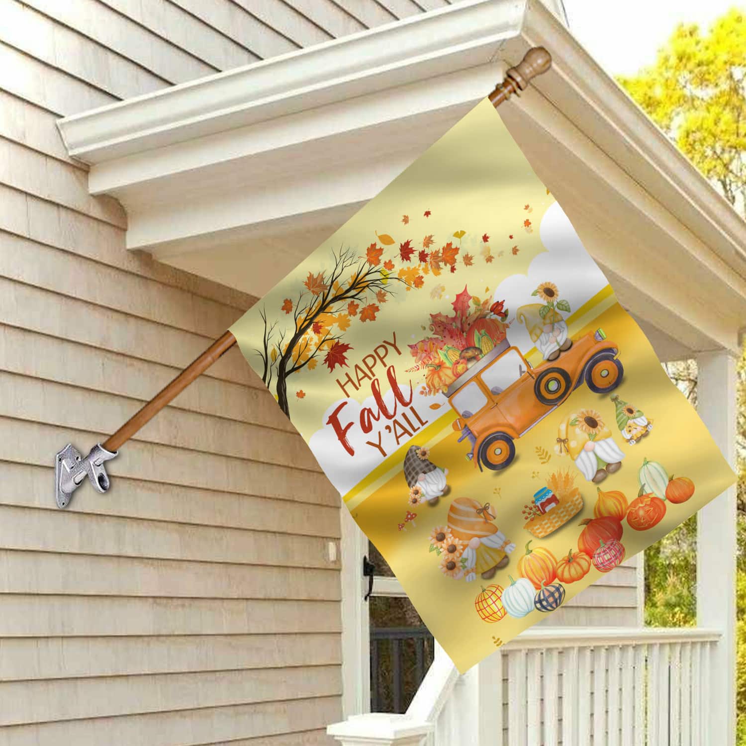 3KNG. Happy Fall Yall 30x40 House Flag Mockup 2