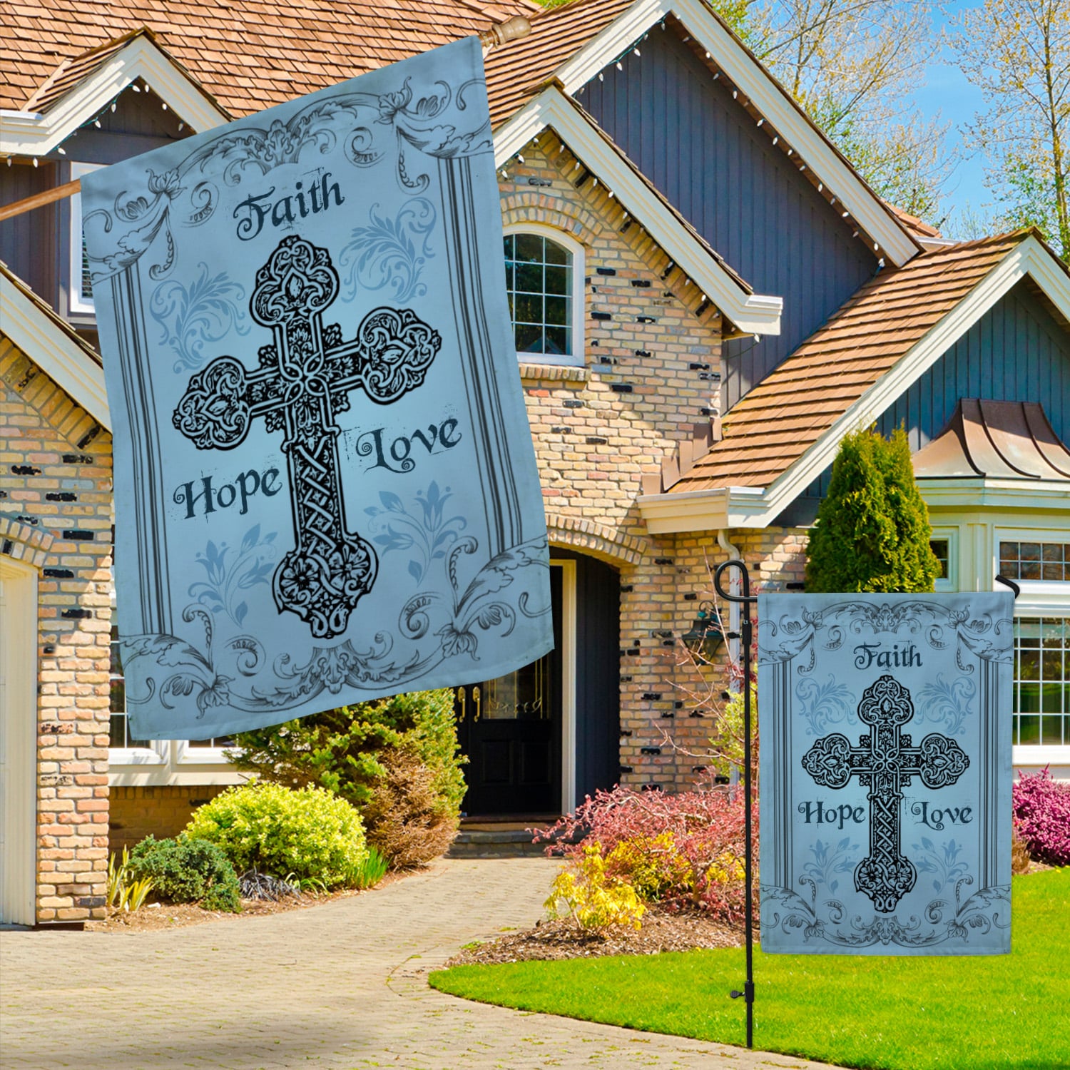 3MH. Faith Hope Flag 30x40 Garden & House Mockup 3