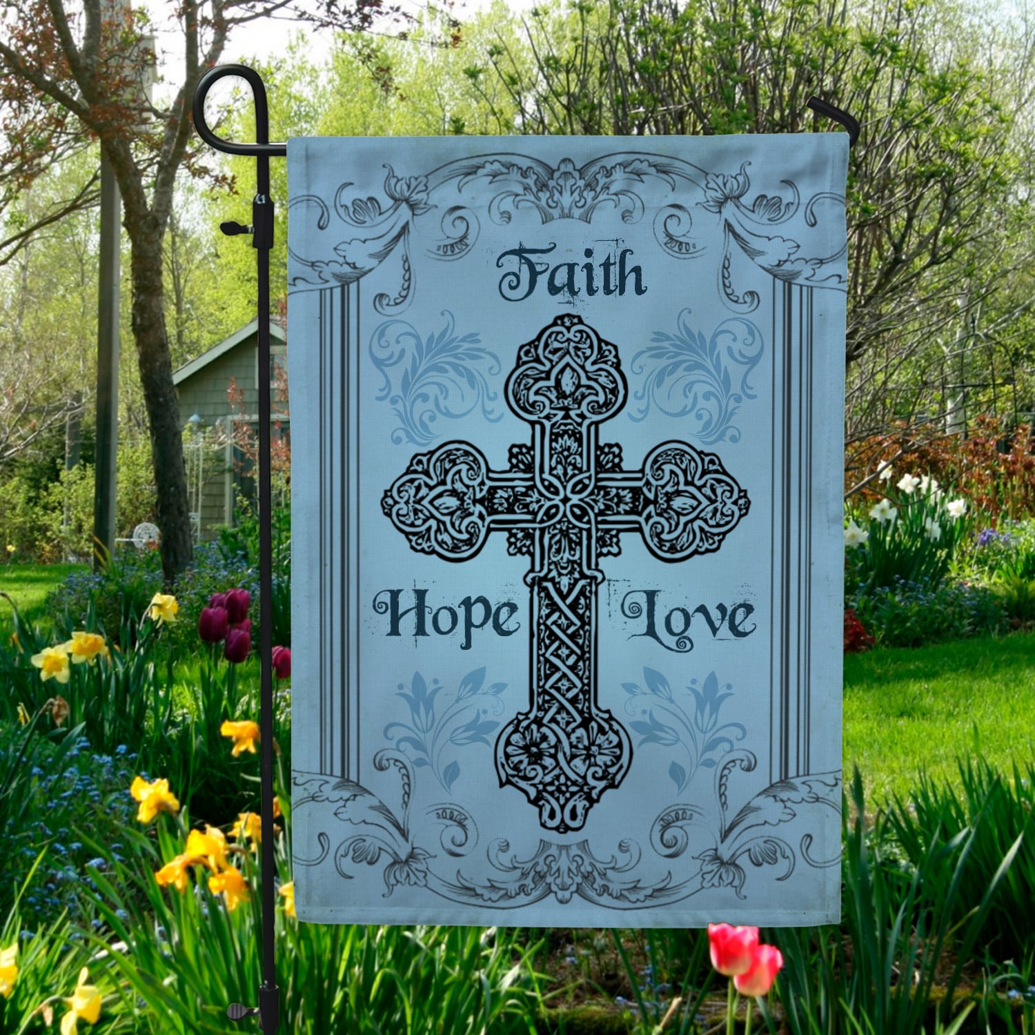 3MH. Faith Hope Flag 30x40 Garden Flag Mockup 5