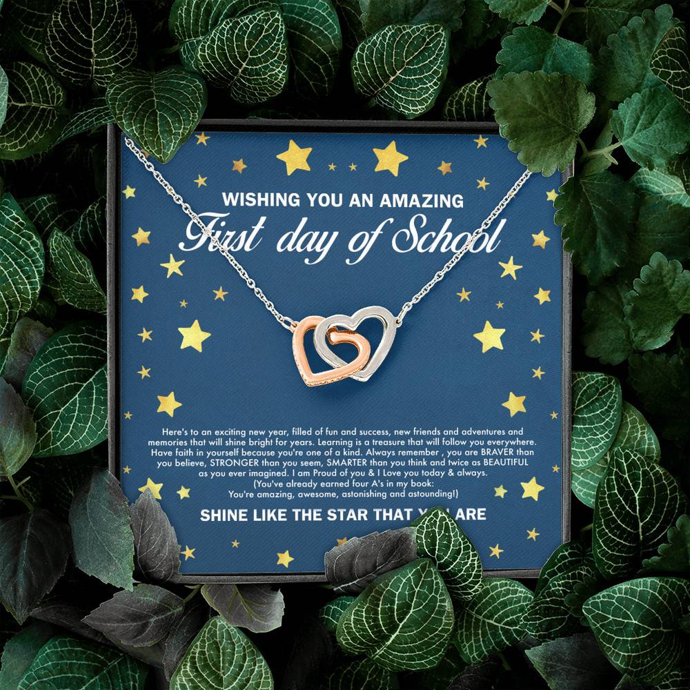 Wishing You an Amazing First Day of School Shine Like the Star Interlocking Hearts Pendant Back to School Necklace Wishing You an Amazing First Day of School Shine Like the Star Interlocking Hearts Pendant Back to School Necklace