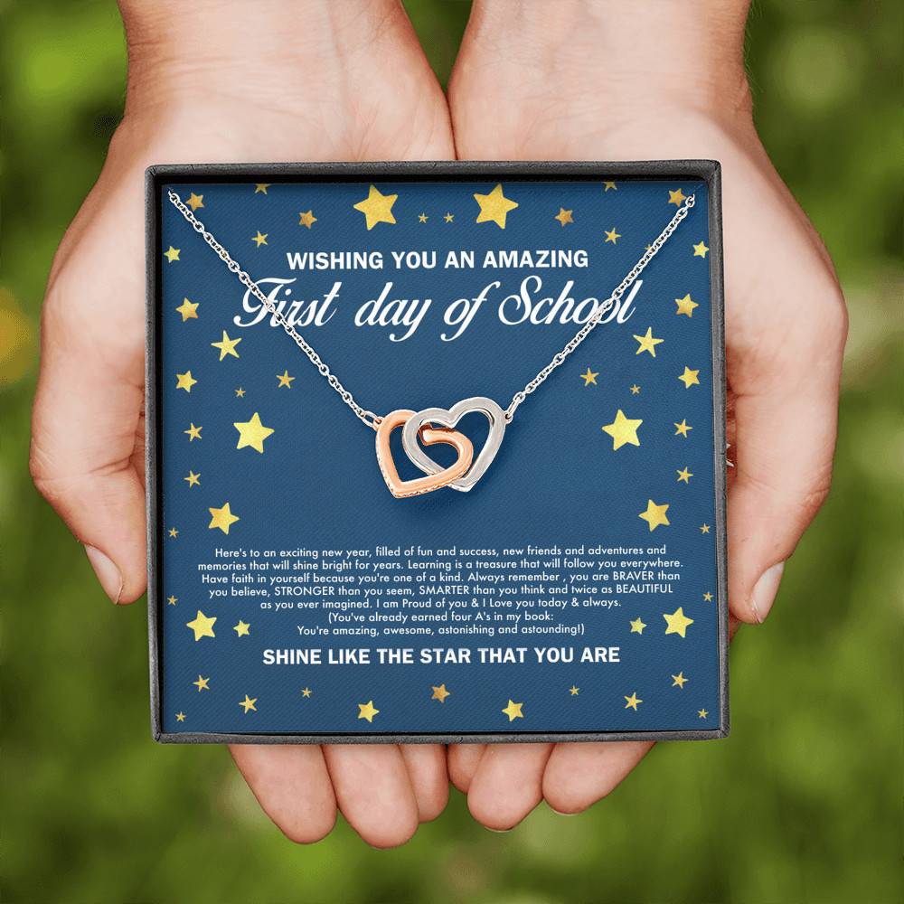 Wishing You an Amazing First Day of School Shine Like the Star Interlocking Hearts Pendant Back to School Necklace Wishing You an Amazing First Day of School Shine Like the Star Interlocking Hearts Pendant Back to School Necklace