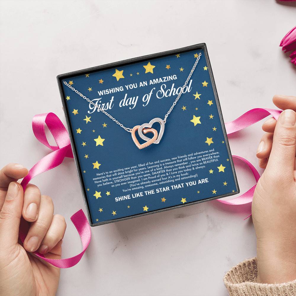 Wishing You an Amazing First Day of School Shine Like the Star Interlocking Hearts Pendant Back to School Necklace Wishing You an Amazing First Day of School Shine Like the Star Interlocking Hearts Pendant Back to School Necklace