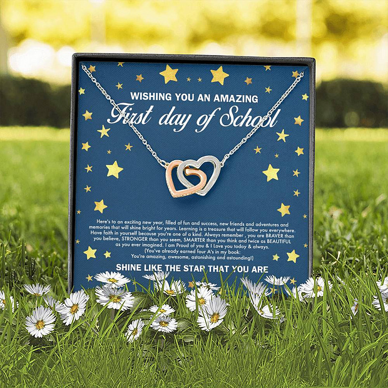 Wishing You an Amazing First Day of School Shine Like the Star Interlocking Hearts Pendant Back to School Necklace