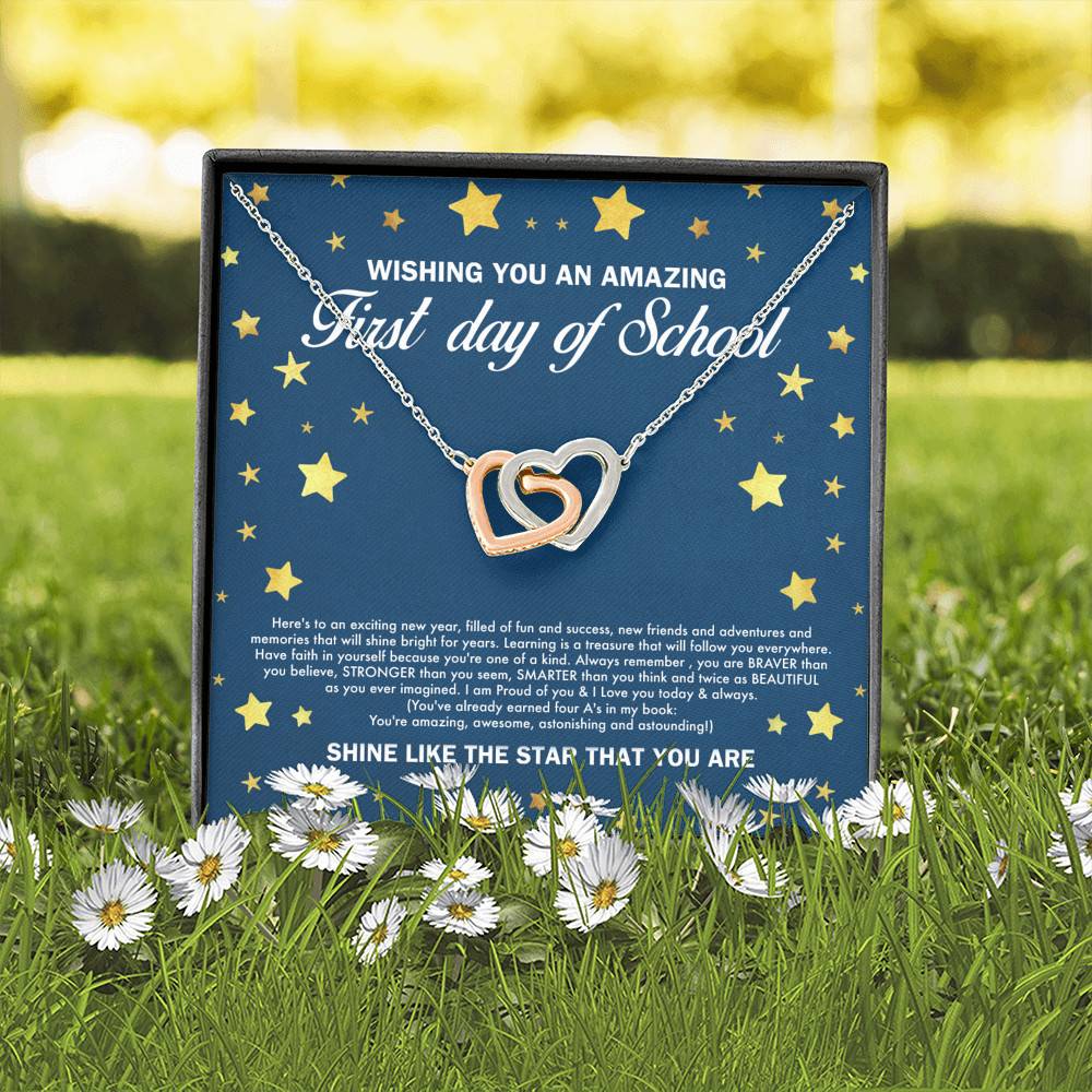 Wishing You an Amazing First Day of School Shine Like the Star Interlocking Hearts Pendant Back to School Necklace Wishing You an Amazing First Day of School Shine Like the Star Interlocking Hearts Pendant Back to School Necklace