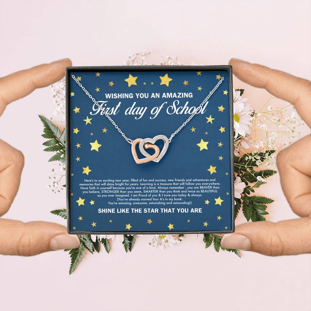 Wishing You an Amazing First Day of School Shine Like the Star Interlocking Hearts Pendant Back to School Necklace Wishing You an Amazing First Day of School Shine Like the Star Interlocking Hearts Pendant Back to School Necklace