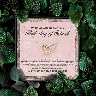 Wishing You an Amazing First Day of School You're Amazing Interlocking Hearts Pendant Back to School Necklace
