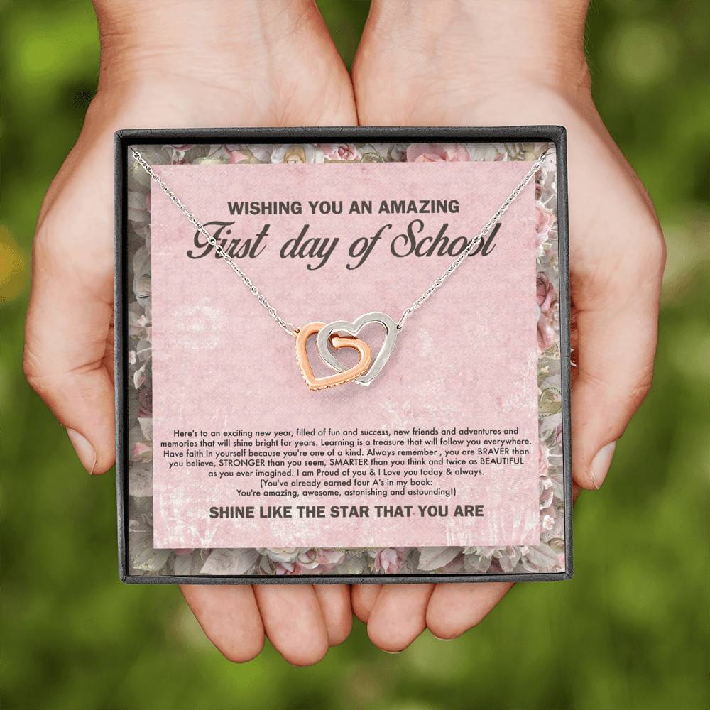Wishing You an Amazing First Day of School You're Amazing Interlocking Hearts Pendant Back to School Necklace Wishing You an Amazing First Day of School You're Amazing Interlocking Hearts Pendant Back to School Necklace