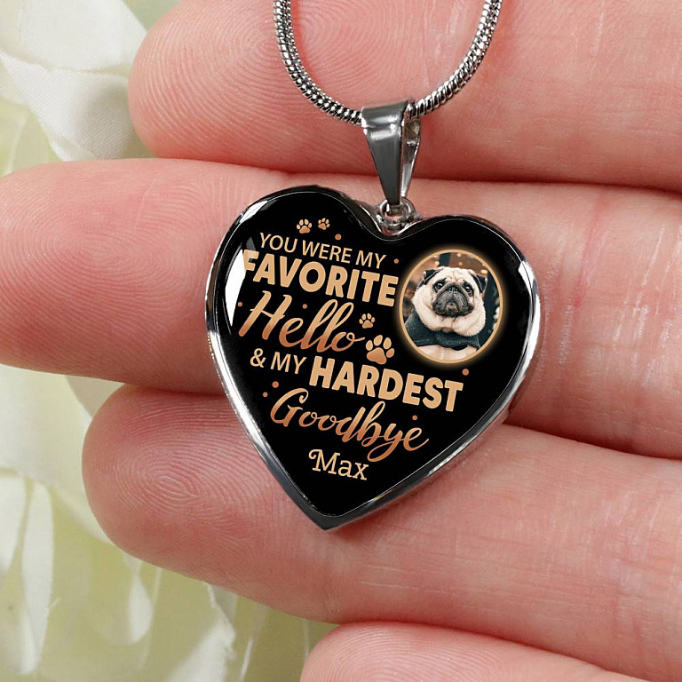 Personalized Photo You Were My Favorite Hello and My Hardest Goodbye Pet Memorial Heart Pendant Necklace