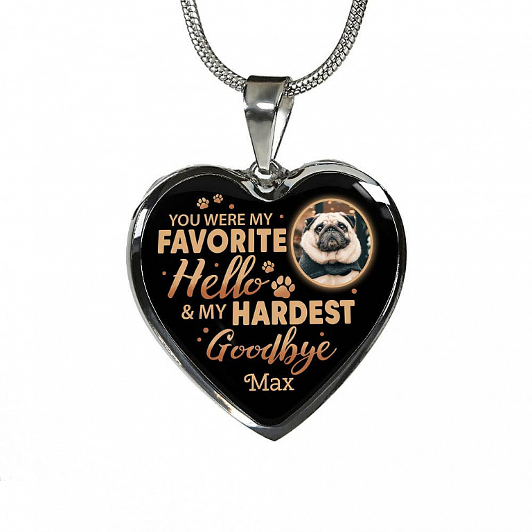 Personalized Photo You Were My Favorite Hello and My Hardest Goodbye Pet Memorial Heart Pendant Necklace