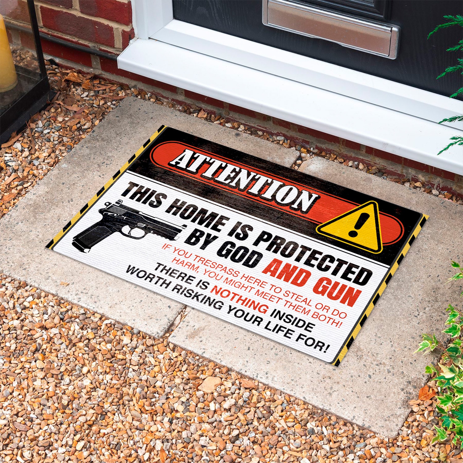 3UT. Protected By Gun (5) Doormat mockup 10