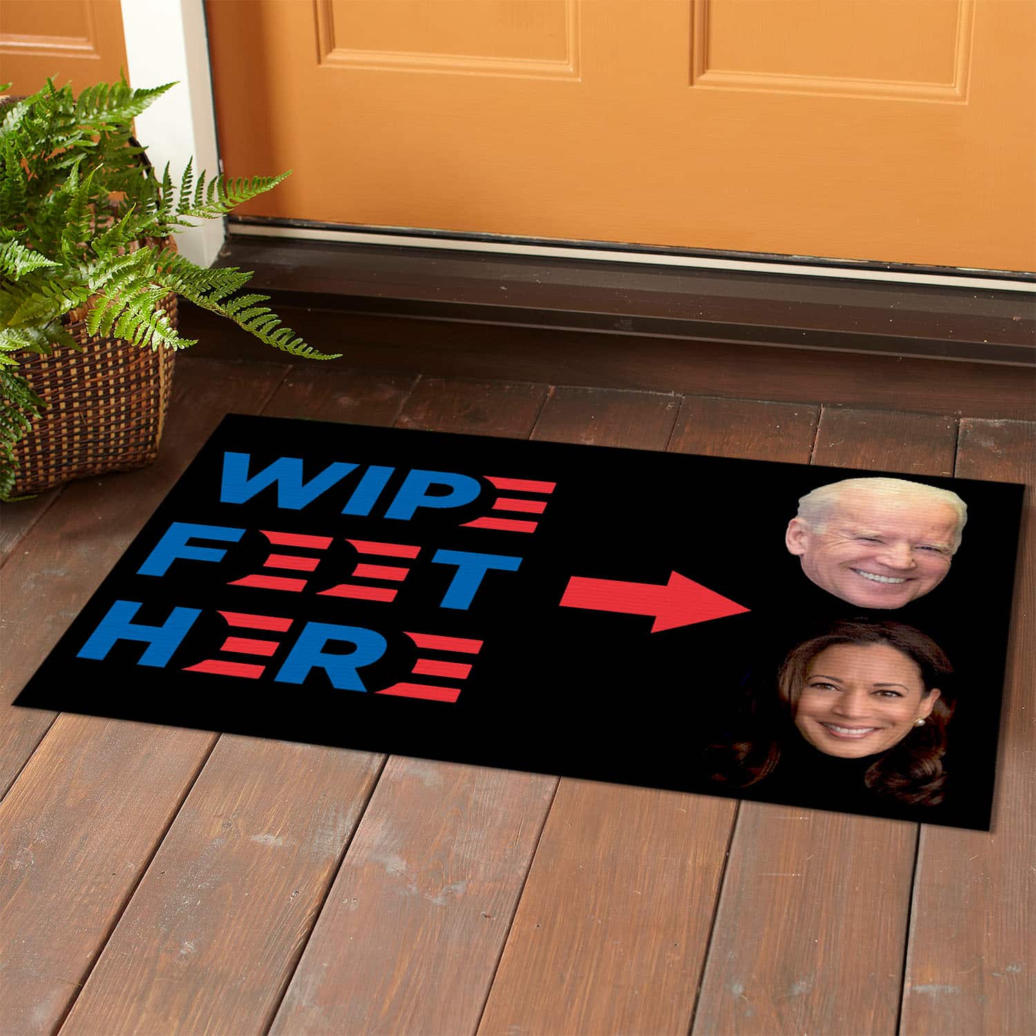 5VT. UU TIEN Wipe Feet Here Biden Kamala Doormat mockup 1