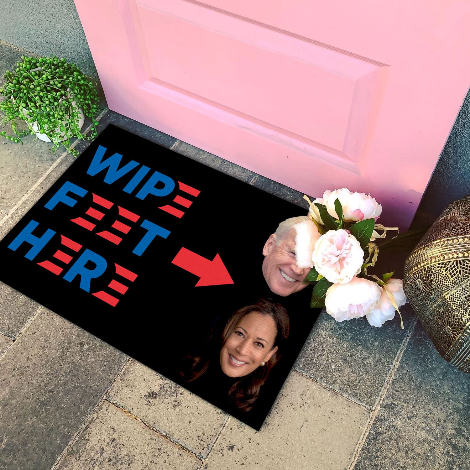 5VT. UU TIEN Wipe Feet Here Biden Kamala Doormat mockup 4