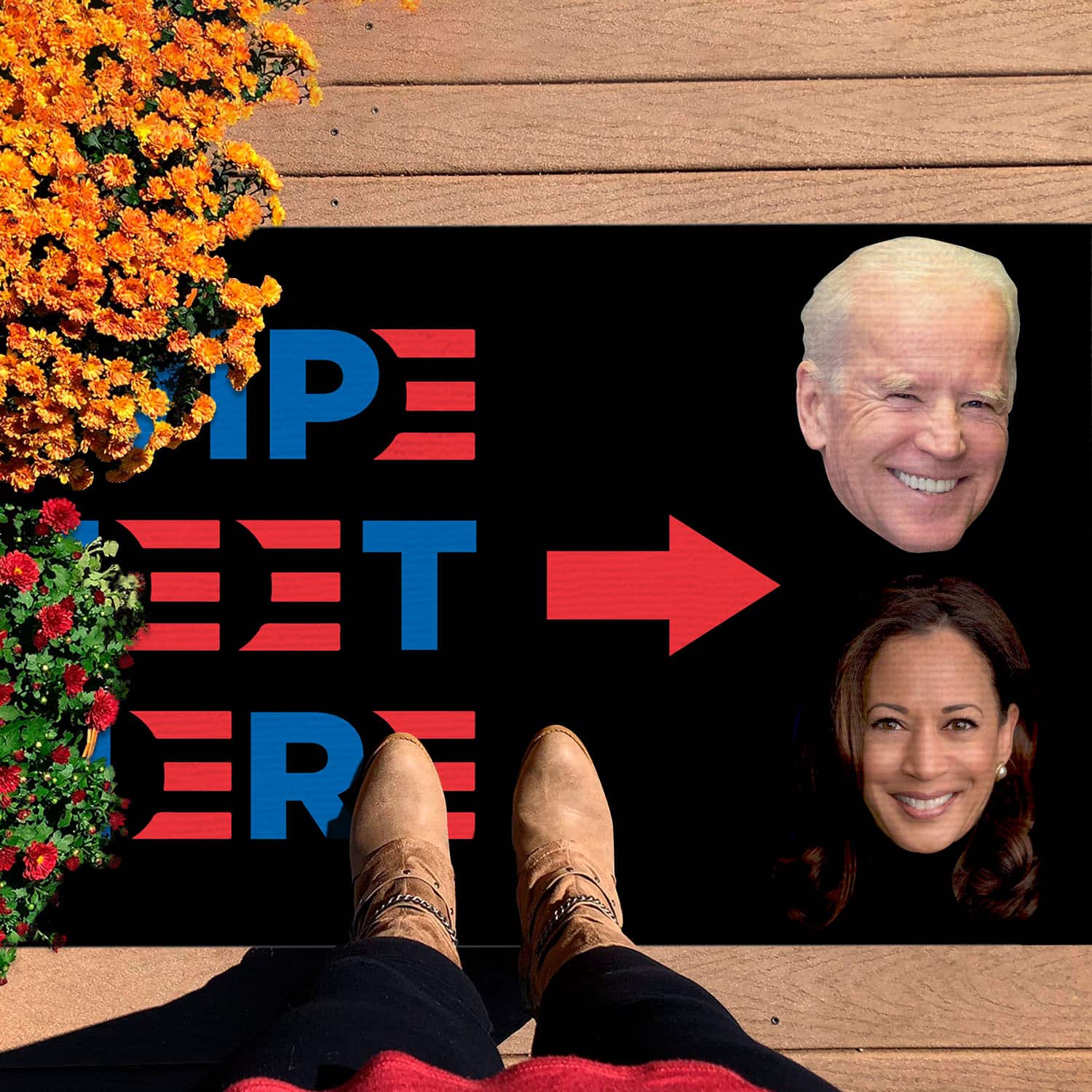 5VT. UU TIEN Wipe Feet Here Biden Kamala Doormat mockup 7