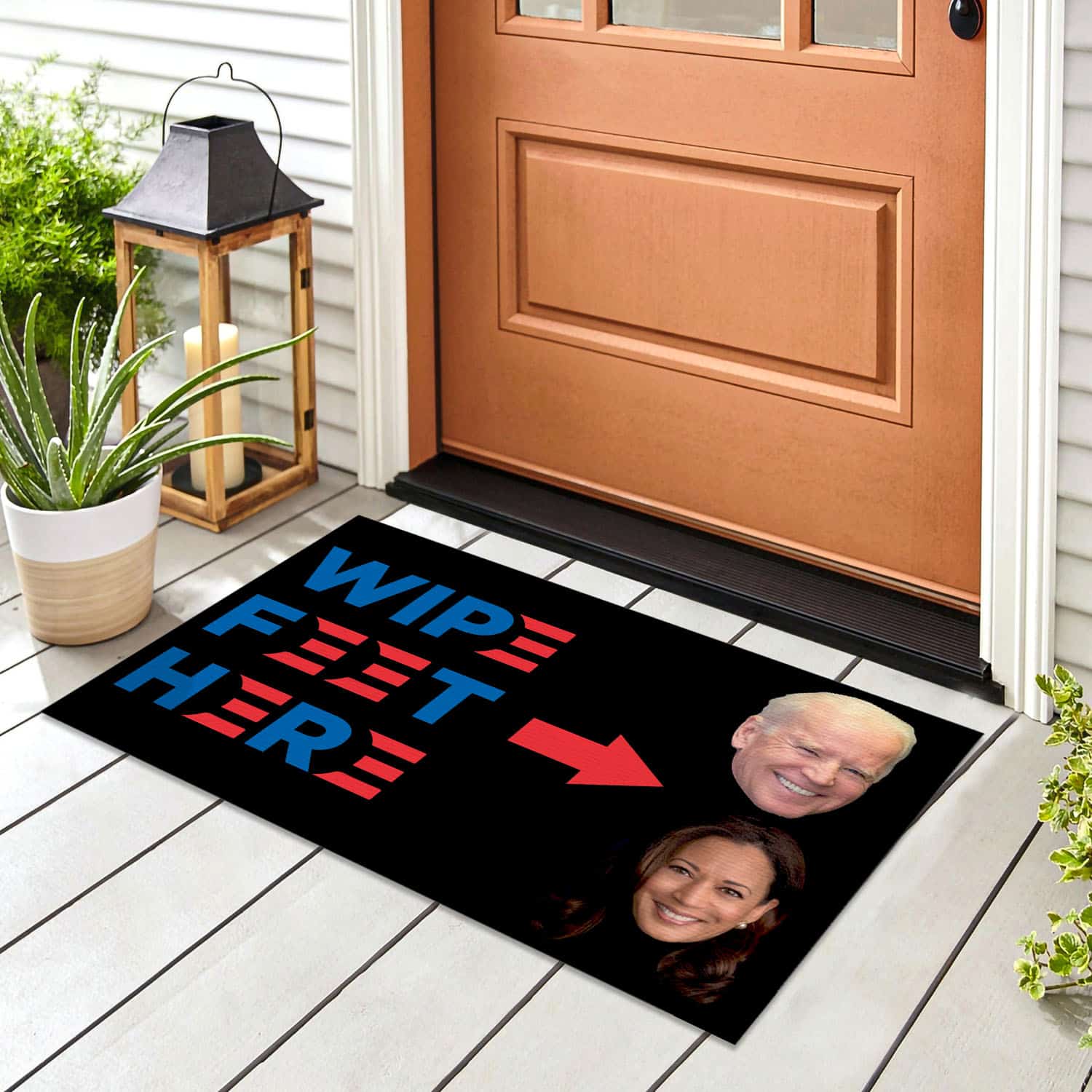 5VT. UU TIEN Wipe Feet Here Biden Kamala Doormat mockup 8