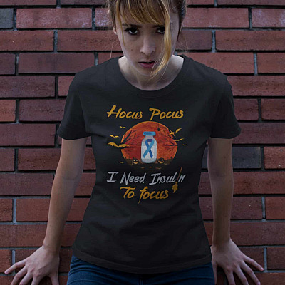 Alternative view of Hocus Pocus I Need Insulin To Focus Halloween Funny T-Shirt - V-Neck Shirt - Halloween Diabetes Shirt