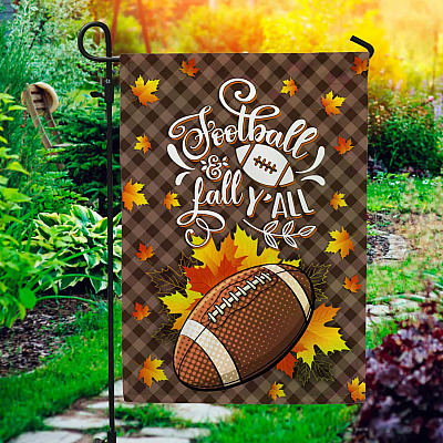 Football And Fall Y'All Seasonal Autumn Flag - Thanksgiving Decorative Garden Flag - House Flag - Wall Flag