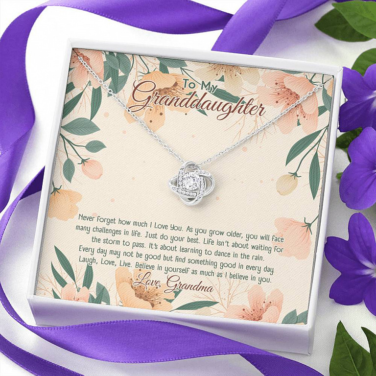 To My Granddaughter From Grandma Believe In Yourself As Much As I Believe In You Love Knot Necklace