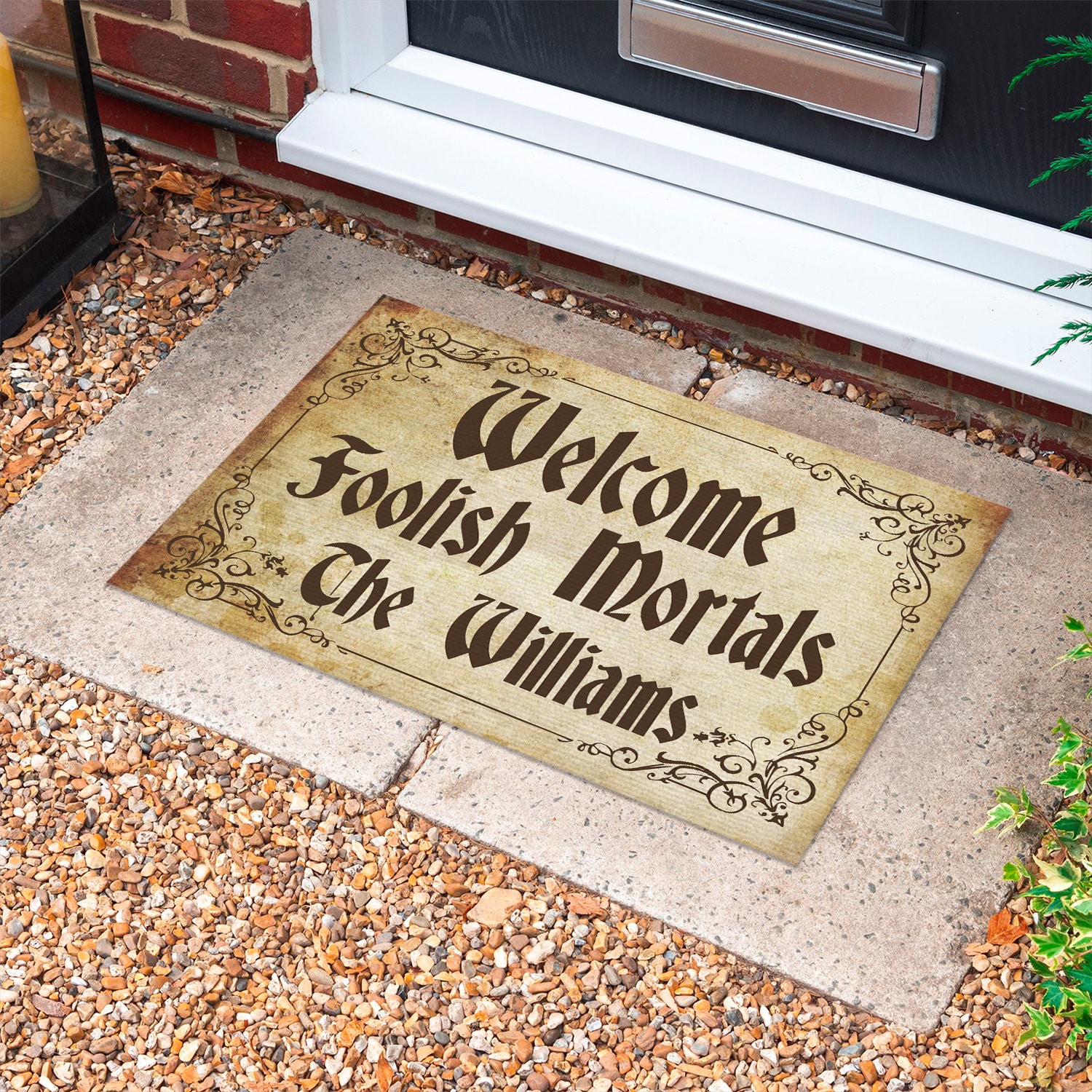 8MH. Foolish Mortals (Sample Design) Doormat mockup 10
