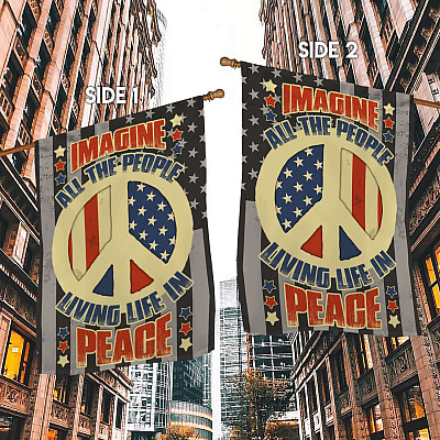 Alternative view of Imagine All The People Living Life in Peace Garden Flag - House Flag - Wall Flag