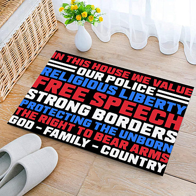 In This House We Value Our Police Religious Liberty God Family Country House Doormat - Outdoor Indoor Doormat