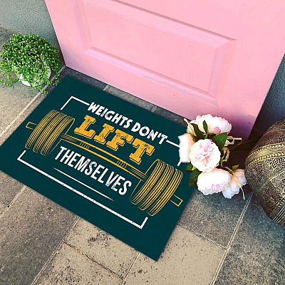 Alternative view of Weights Don't Lift Themselves Gym Workout Sports Indoor Outdoor Decorative Doormat