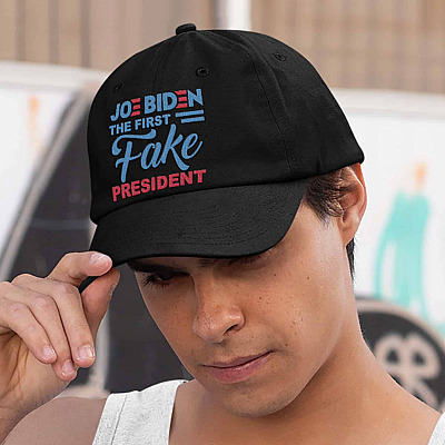 Alternative view of Joe Biden The First Fake President Twill Cap - Anti Joe Biden Snapback Hat