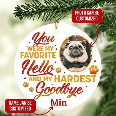 Personalized Photo You Were My Favorite Hello and My Hardest Goodbye Pet Memorial Ornament Keepsake