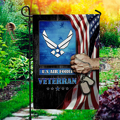 US Air Force Veteran American Flag Garden Flag - Air Force Wings Veteran Military House Flag