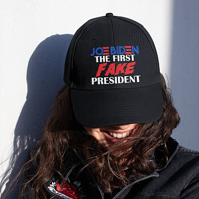 Alternative view of Joe Biden The First Fake President Anti Biden Twill Cap - Pro Trump High-Profile Snapback Hat - Trucker Hat