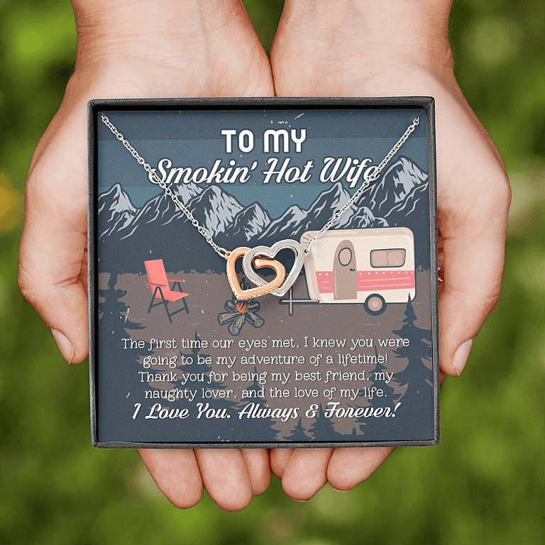 To My Smokin' Hot Wife The First Time Our Eyes Met I Love You Camping Interlocking Hearts Pendant Necklace