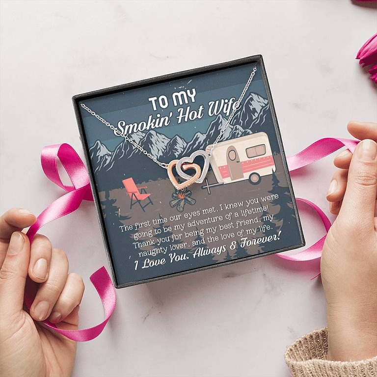 To My Smokin' Hot Wife The First Time Our Eyes Met I Love You Camping Interlocking Hearts Pendant Necklace