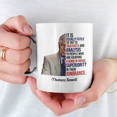 Thomas Sowell It Is Usually Futile To Try To Talk Facts Socialism Coffee Mug - Famous Economist Travel Bottle