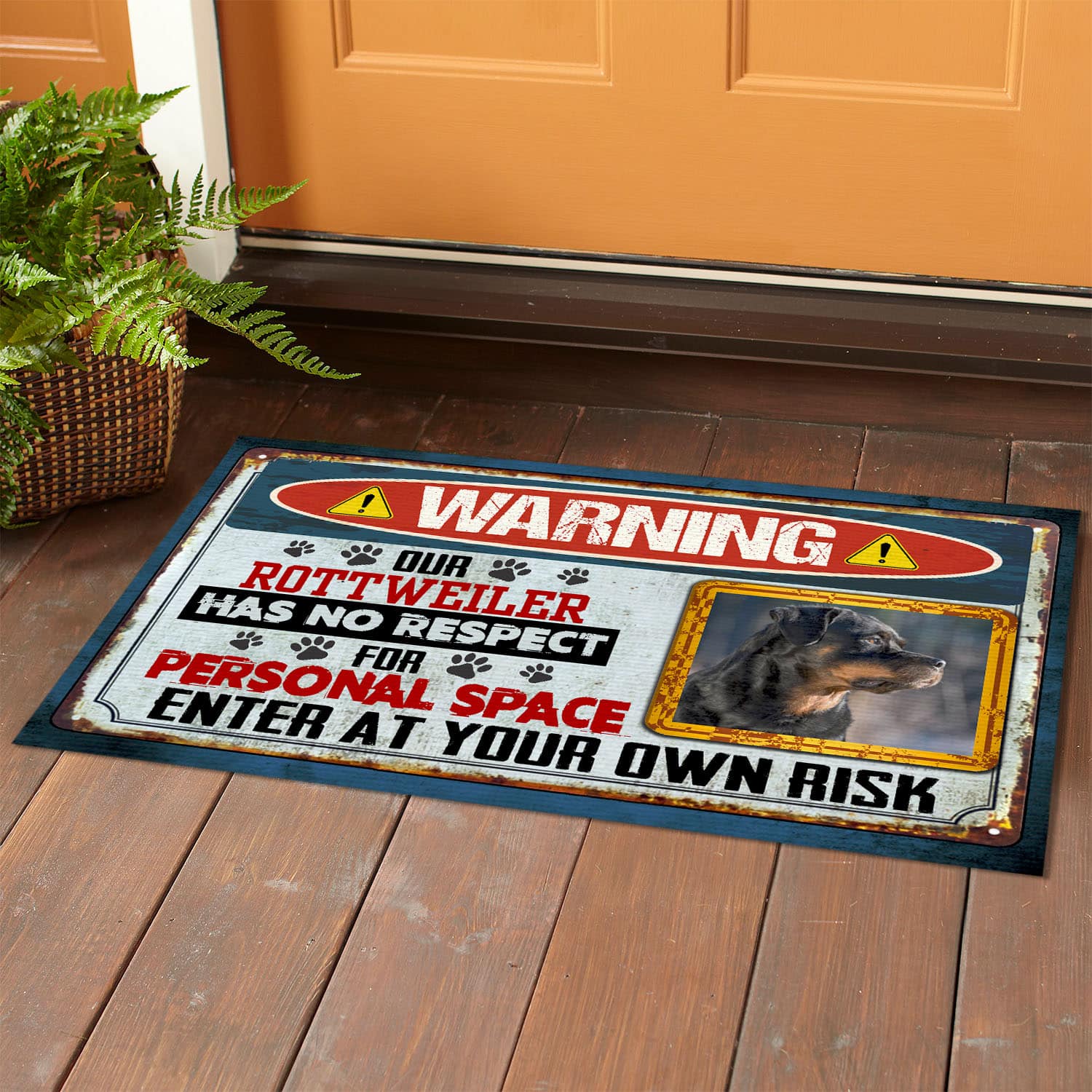 6VT. Warning Our Dogs No Respect(Sample Design) Doormat mockup 1