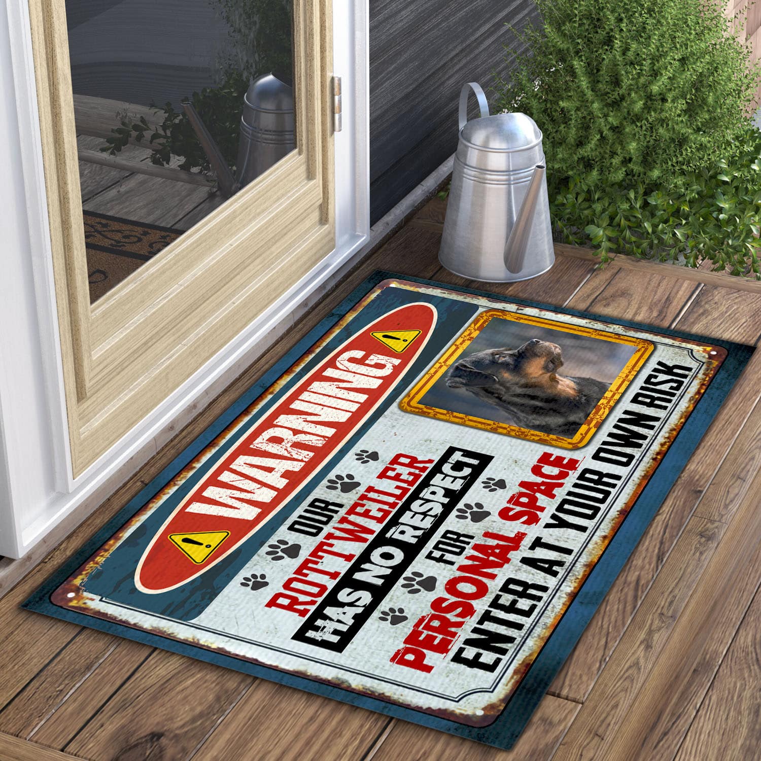 6VT. Warning Our Dogs No Respect(Sample Design) Doormat mockup 3