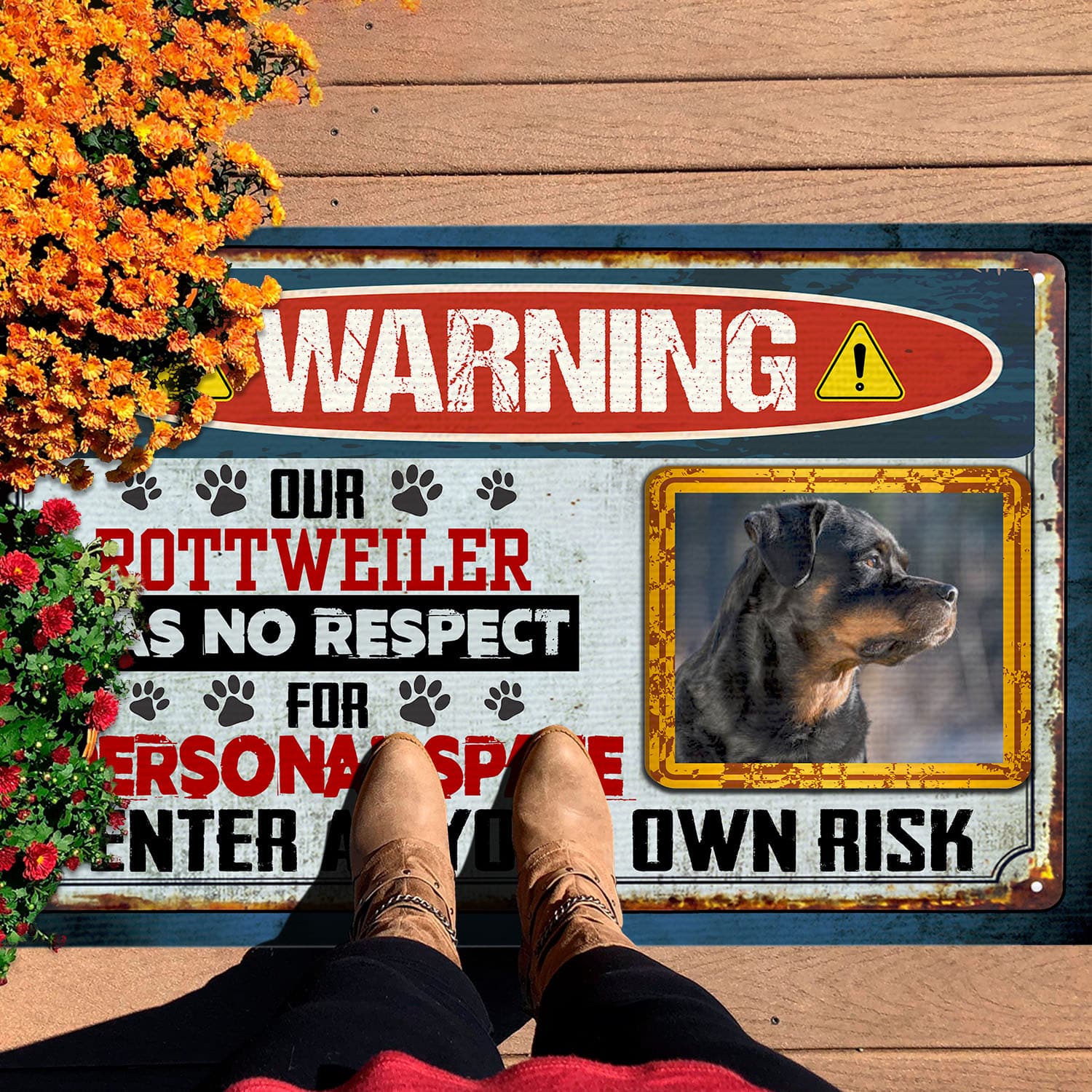 6VT. Warning Our Dogs No Respect(Sample Design) Doormat mockup 7