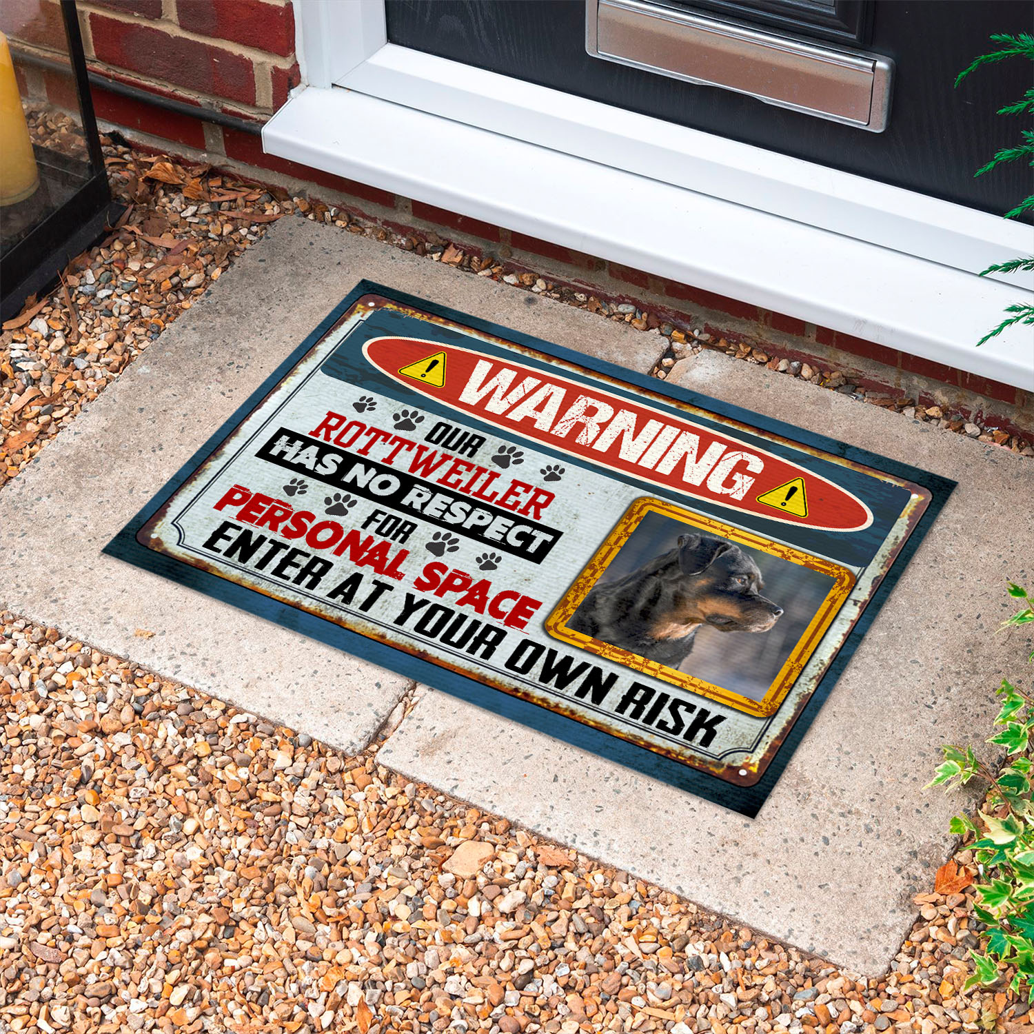 6VT. Warning Our Dogs No Respect(Sample Design) Doormat mockup 10