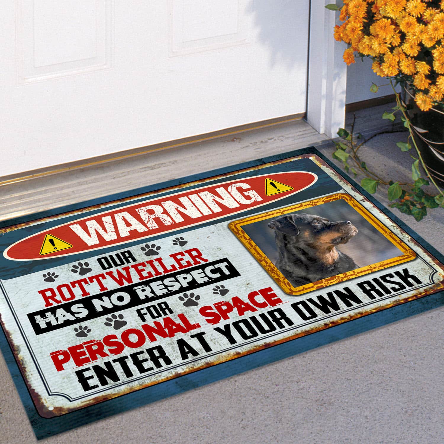 6VT. Warning Our Dogs No Respect(Sample Design) Doormat mockup 11